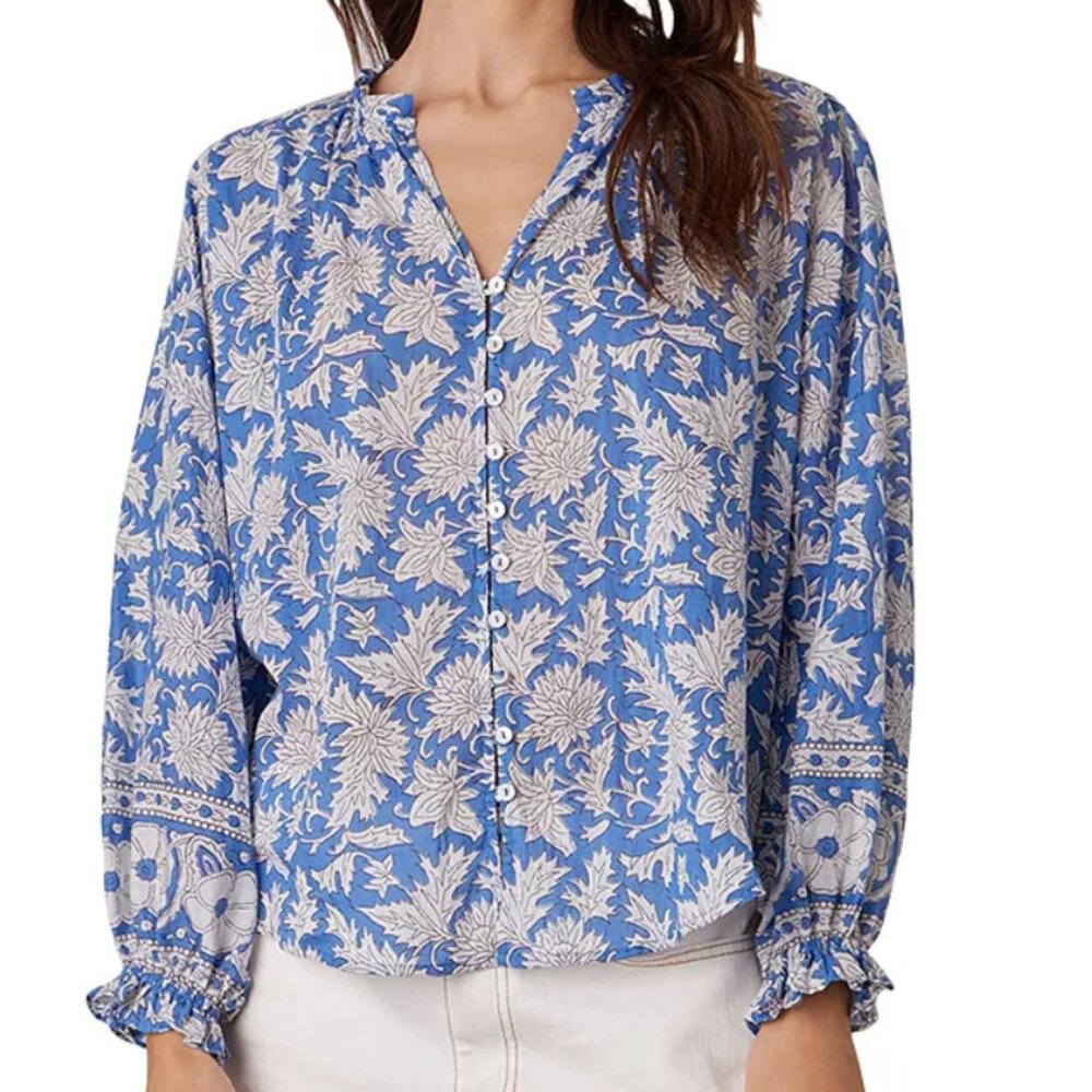 VELVET by Graham & Spencer- Mikayla cotton blouse/ Block Print /Medium / Qk Ship